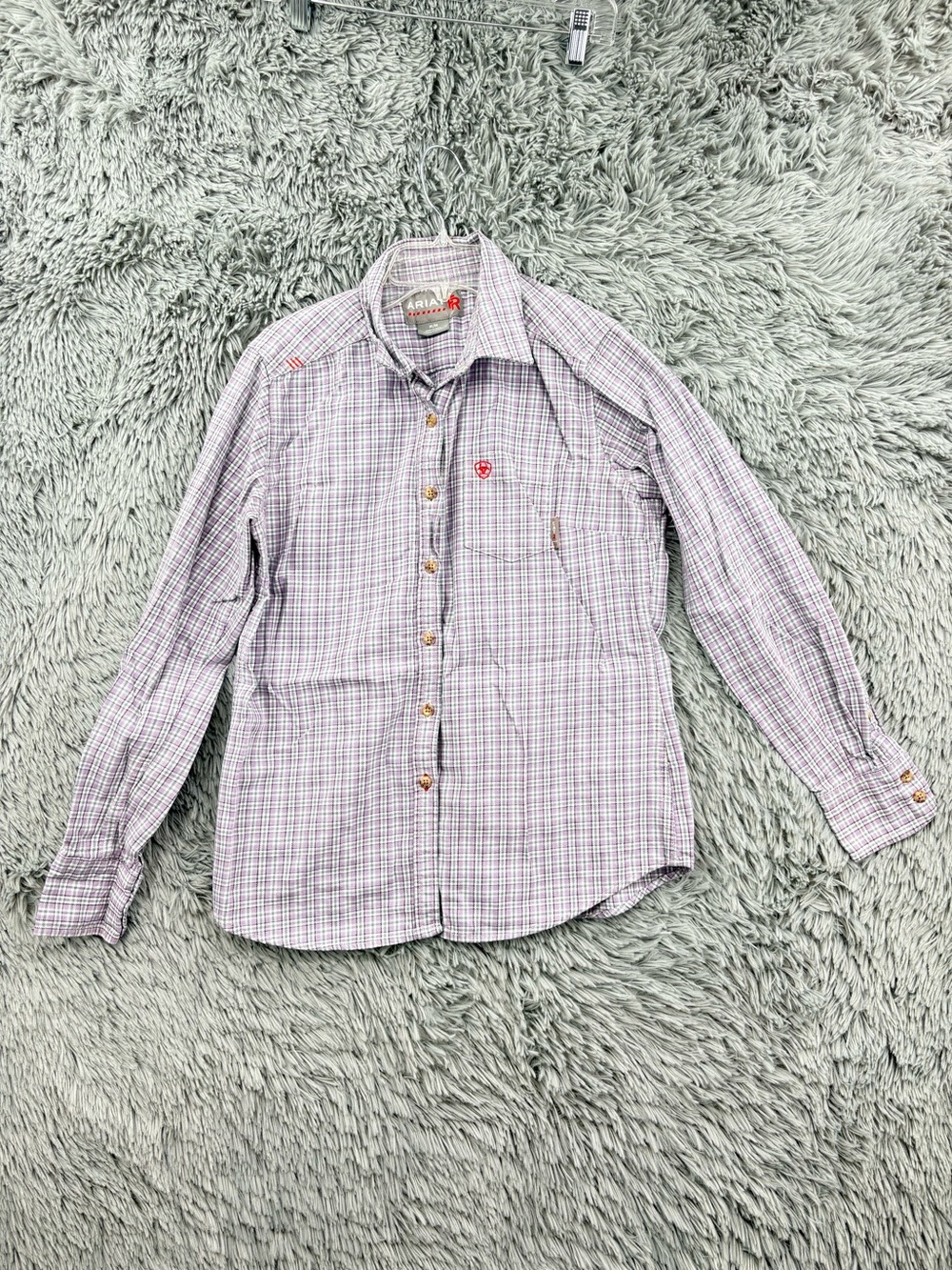 Ariat FR Plaid Work Shirt Womens Medium Marion Purple White CAT 2 Button Down